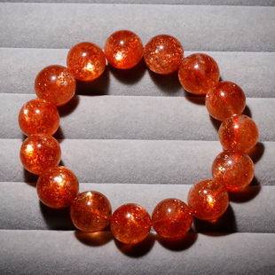 天然爆闪金太阳单圈手链日光石水晶饰品礼物女红太阳石绿柱石手串