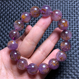 天然紫钛晶单圈手链金钛紫幽灵Auralite23极光水晶手串饰品送礼物