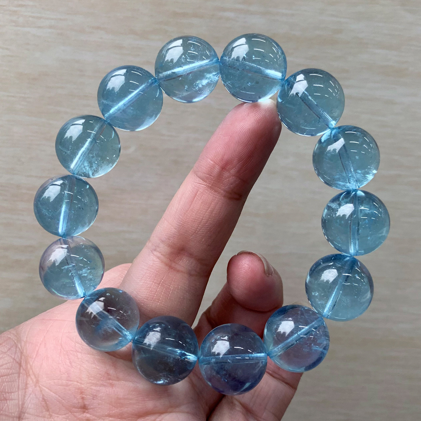 天然冰川蓝闪片海蓝宝手链绿柱石