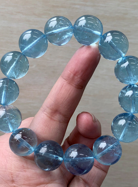 天然冰川蓝闪片海蓝宝手链绿柱石
