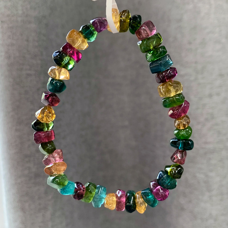天然老矿彩虹碧玺小颗粒随形手链糖果色宝石饰品礼物款情侣款配饰