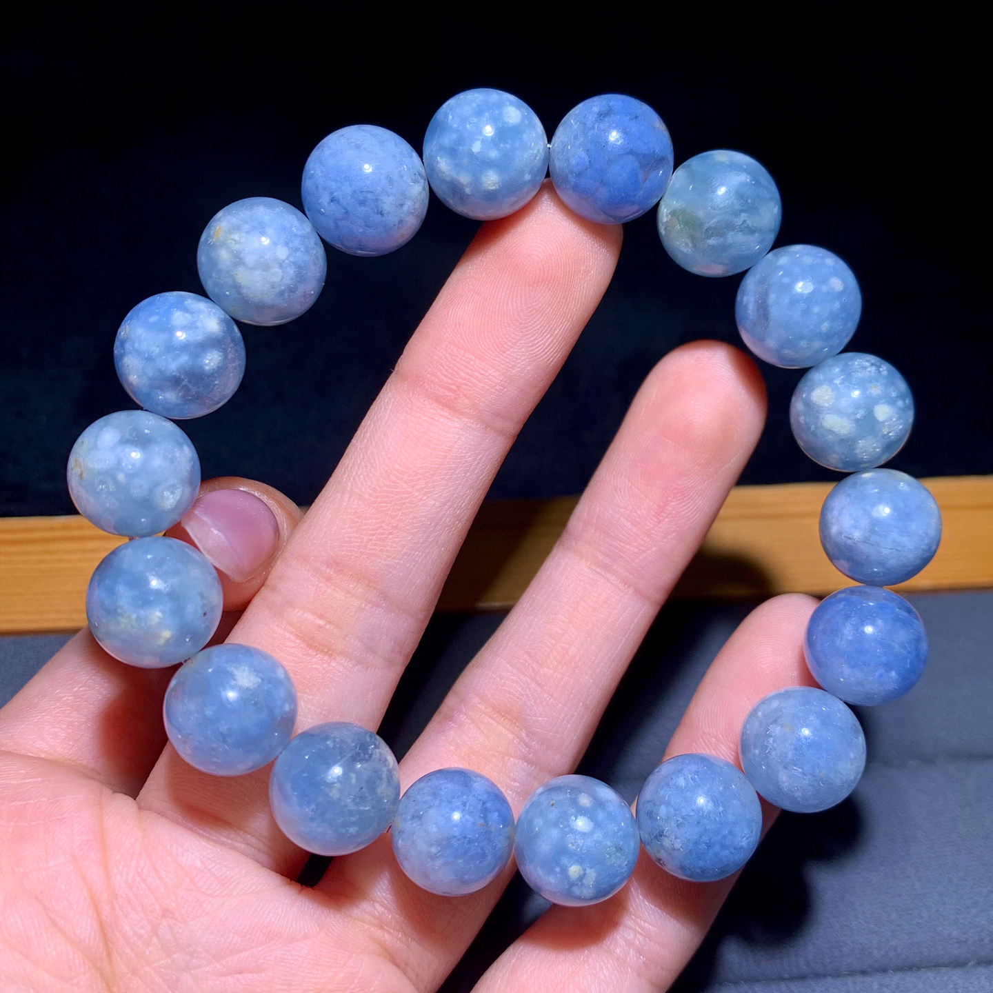 天然蓝兔毛团团单圈水晶手串兔毛彩发晶蓝绒发手链送礼物情侣男女