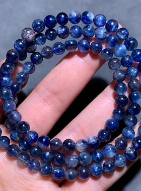 天然草莓蓝晶石三圈手链共生矿物