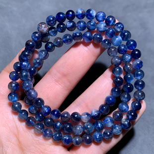 天然草莓蓝晶石三圈手链共生矿物蓝绿色手串情侣款饰品送礼物男女