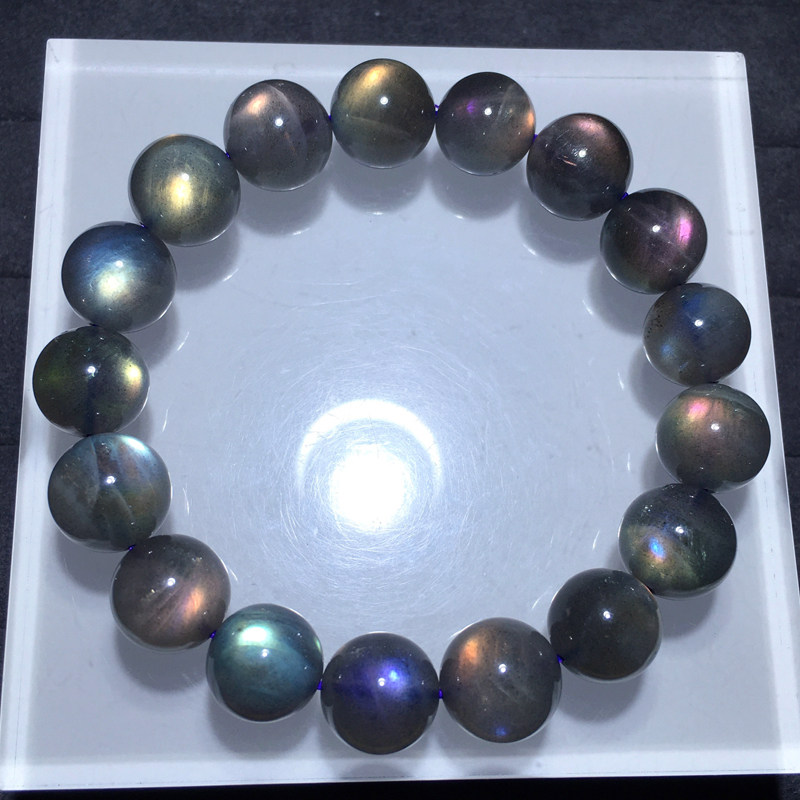 天然紫彩拉长石手串时尚饰品情侣