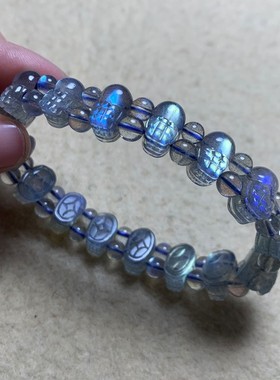 天然彩光灰月光拉长石貔貅手链女