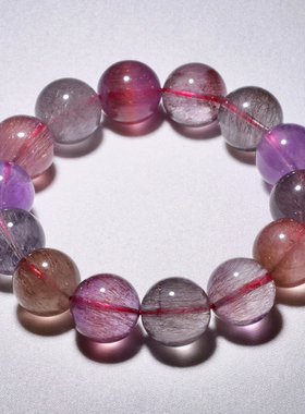 天然烟花超七水晶手串紫金草莓女