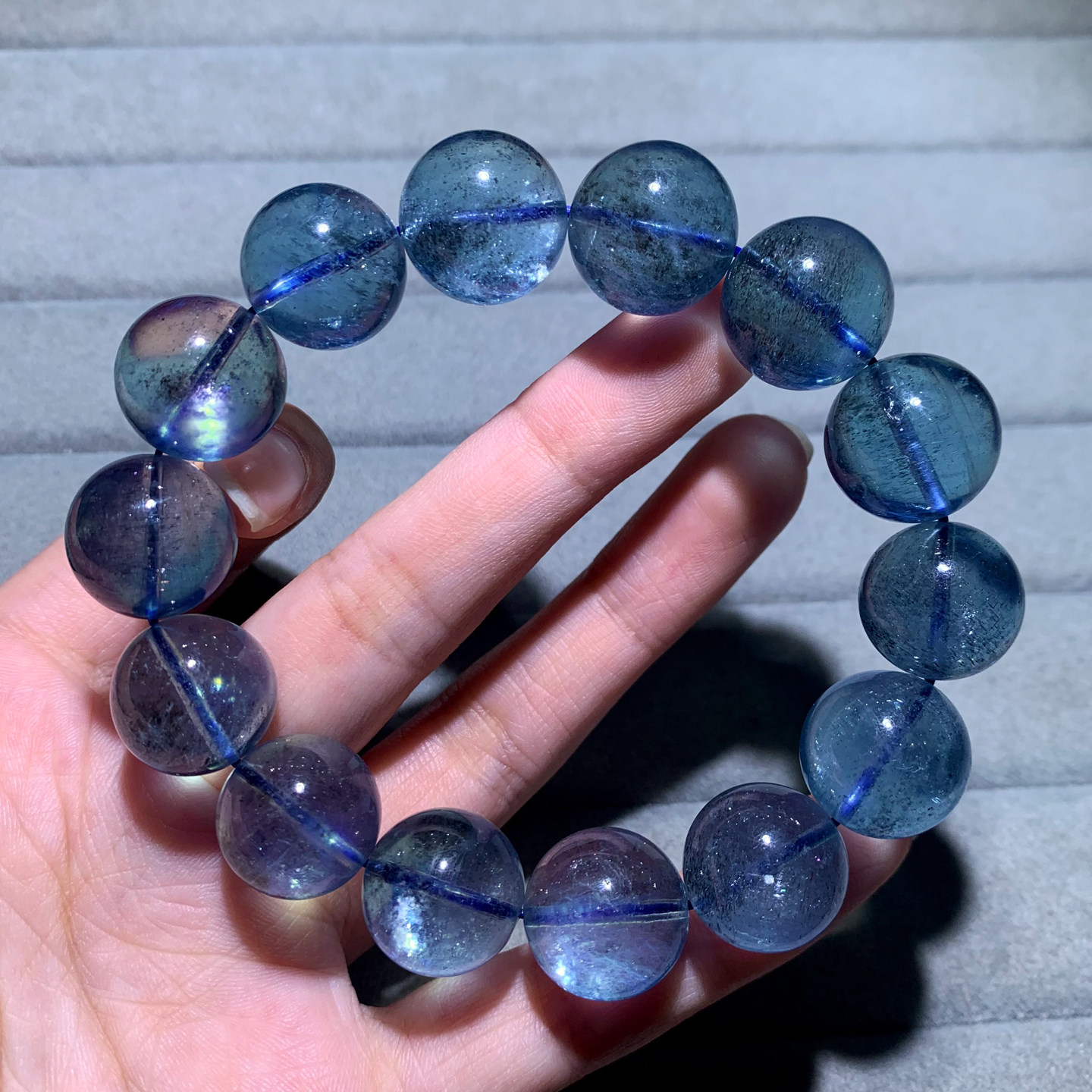 天然巴西星光海蓝宝手链共生云母