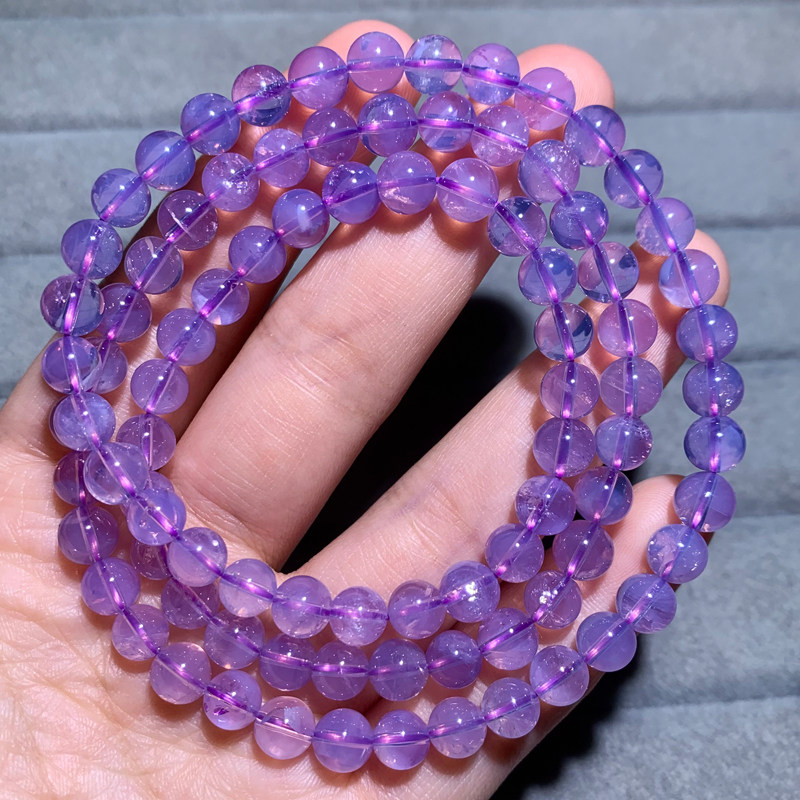 天然碎冰紫玉晶手链三圈冰透果冻感梦幻紫水晶甜美饰品水晶手串女