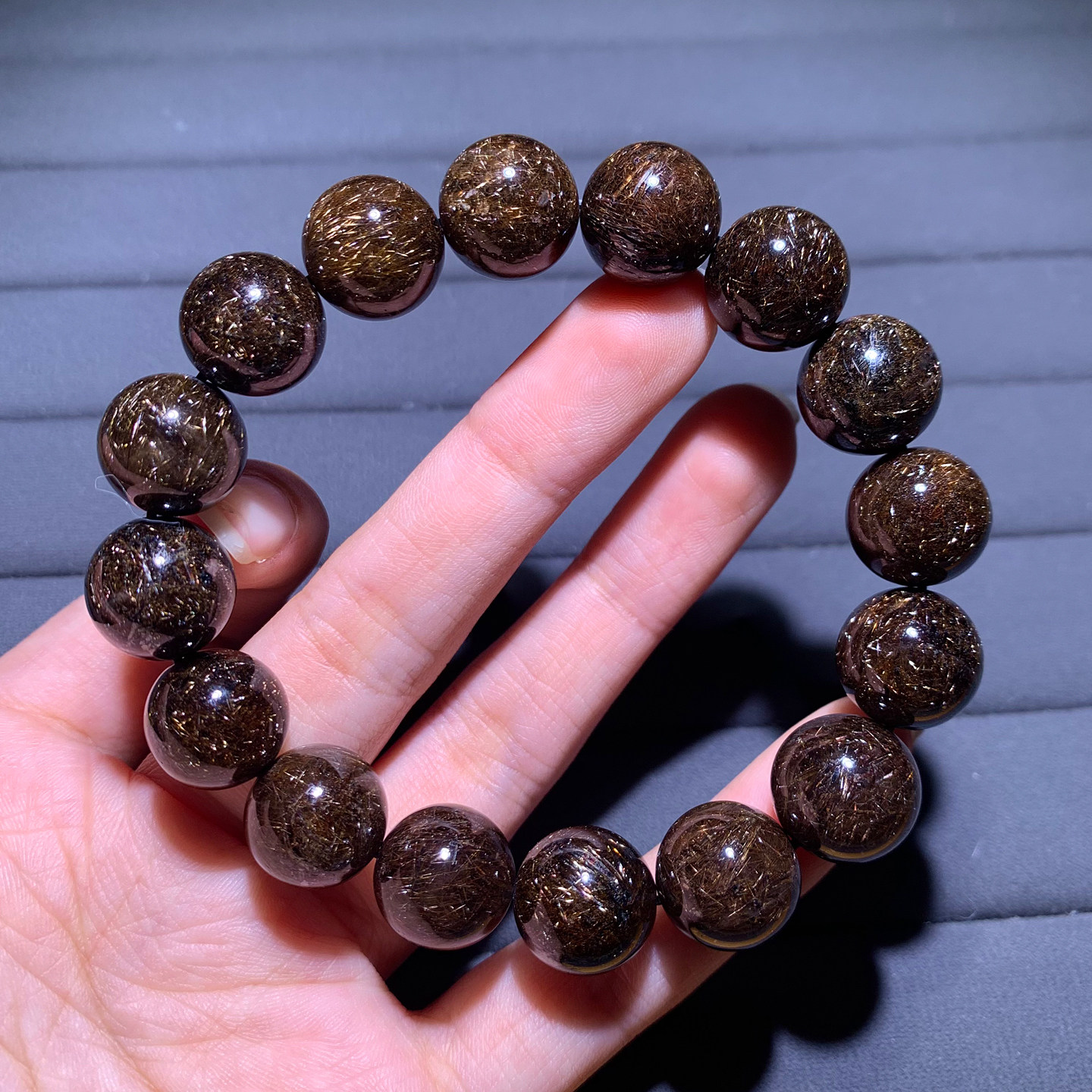 天然顺发黑铜发晶手串礼物情侣女