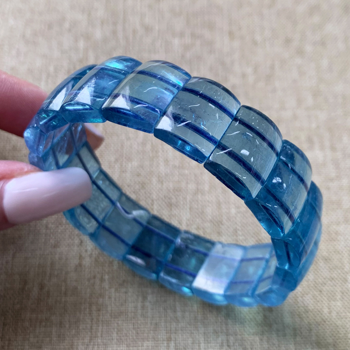 天然巴西润蓝色海蓝宝手排蓝水晶手串情侣饰品绿柱石礼物手链男女