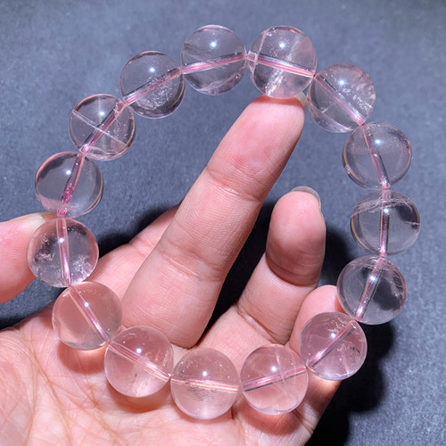 天然闪片六芒星星光粉晶手链