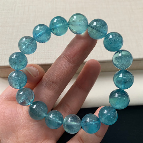 天然绿体爆闪星光海蓝宝手链海绿