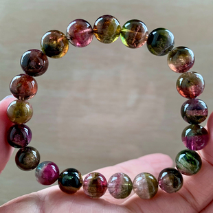 天然西瓜碧玺单圈手链老矿糖果色彩虹水晶手串女生送礼饰品情侣款