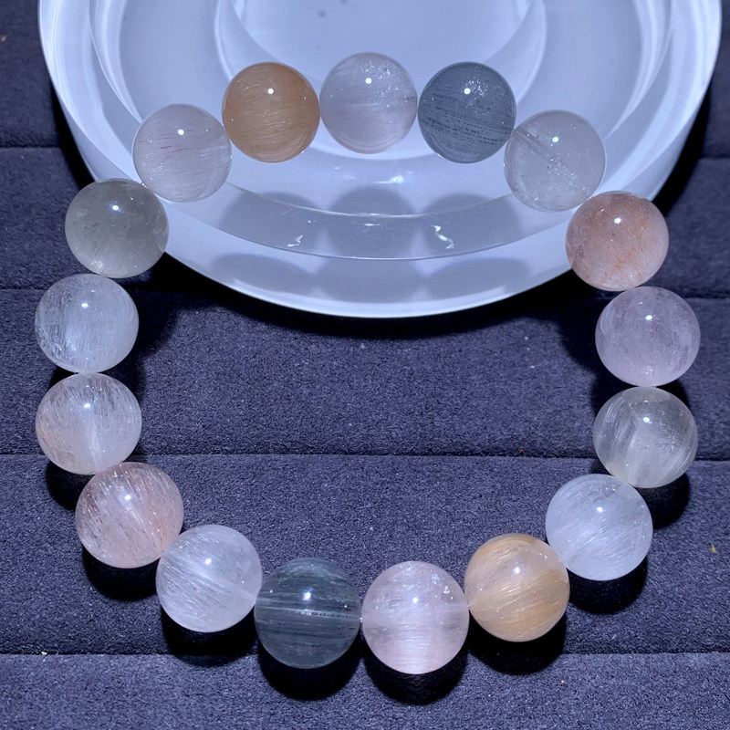 天然拉丝彩兔毛手链柔顺发丝水晶彩发晶单圈情侣手串饰品礼物男女