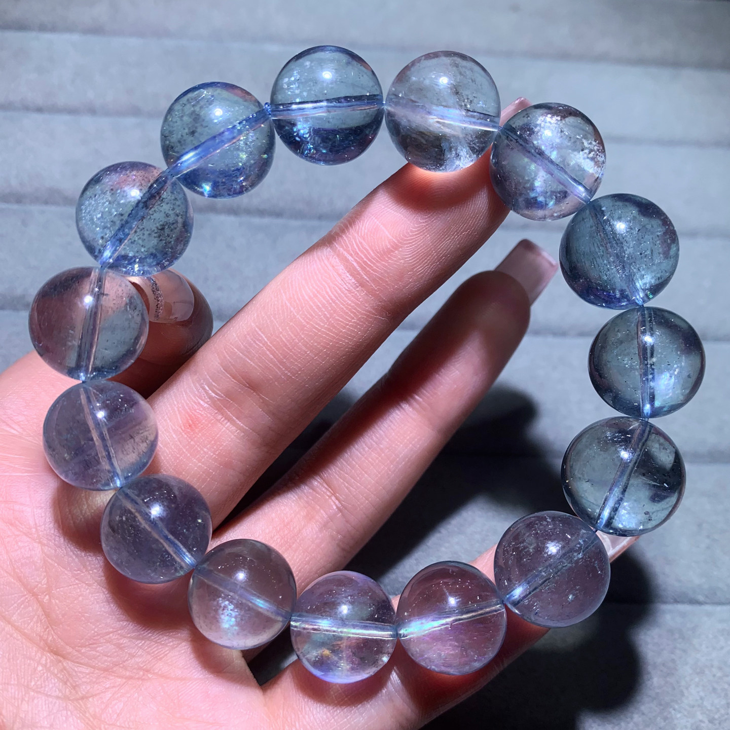 天然冰透云母星光海蓝宝手链绿柱石闪片水晶手串百搭精致配饰情侣