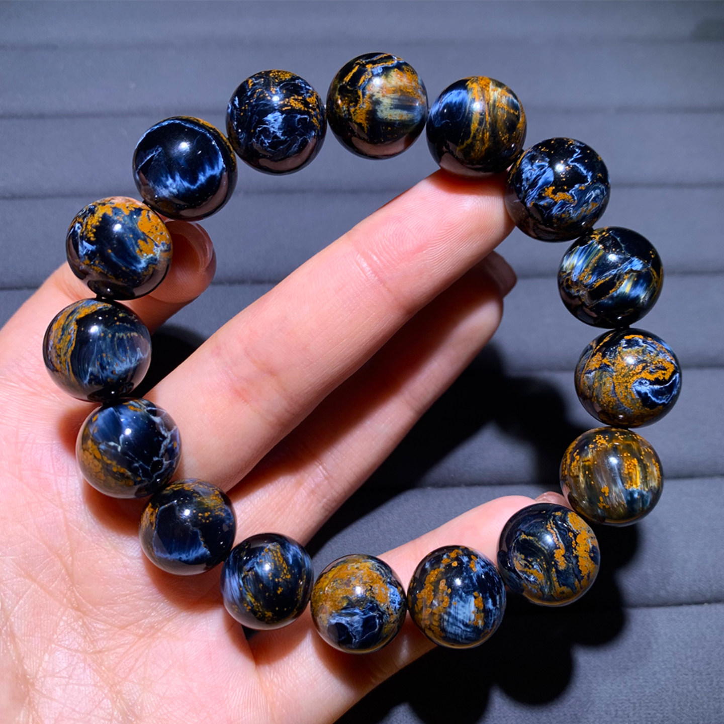 天然原矿彼得石单圈手串暴风虎睛玉水晶手链情侣款复古送礼物男女