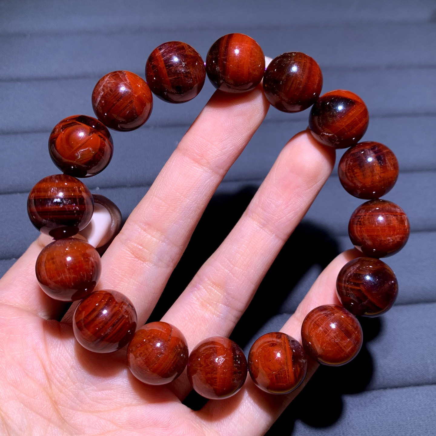 天然一线天红极光水晶单圈手链聚宝盆极光水晶手串发晶饰品礼物女