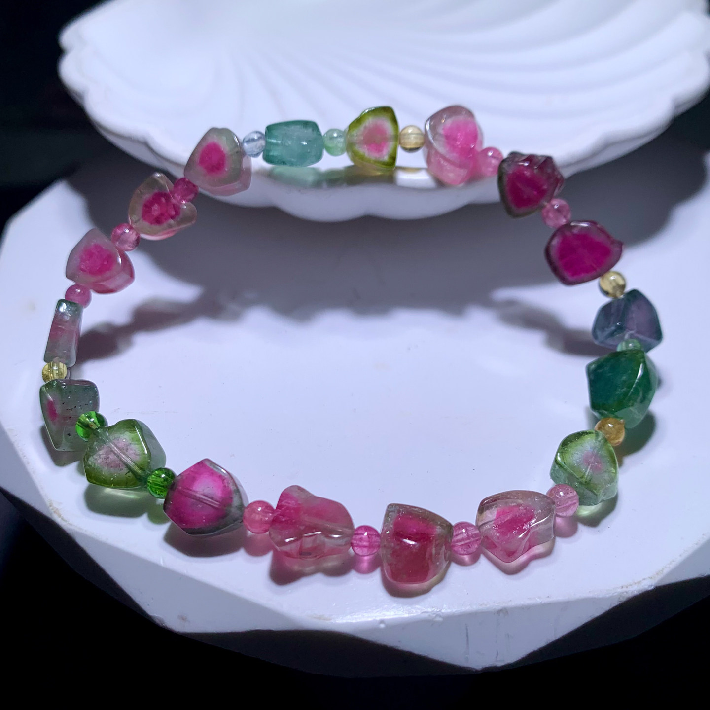 天然小颗粒西瓜碧玺不规则随形手链糖果色彩色宝石水晶饰品礼物女
