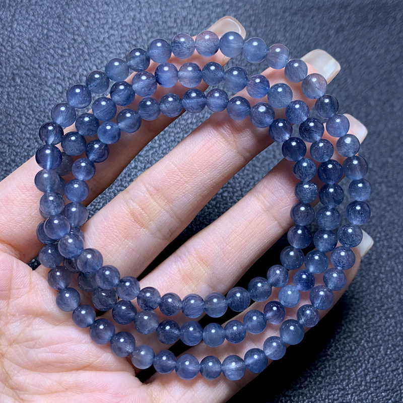 天然蓝兔毛三圈手链饰品水晶女生图片