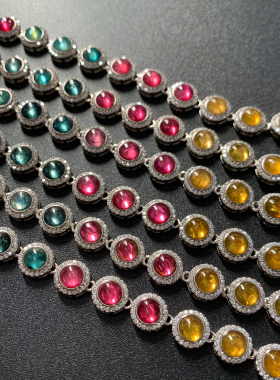 天然彩虹碧玺蛋面手链巴西老矿女