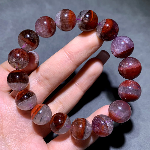 天然极光水晶手链Auralite23紫钛