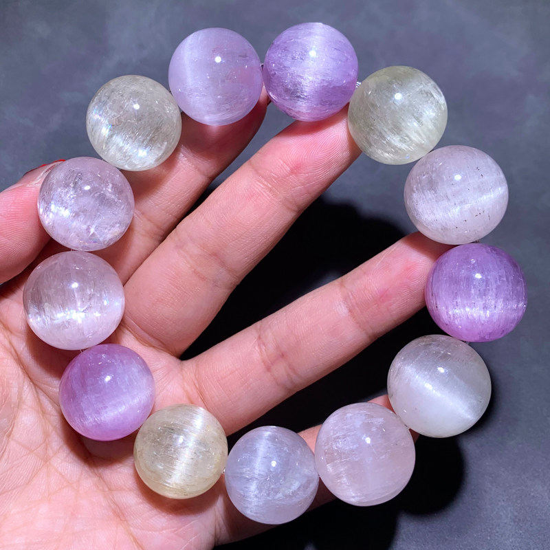 天然梦幻拉丝紫锂辉石单圈手链老矿薰衣草饰品猫眼送礼物女情侣款