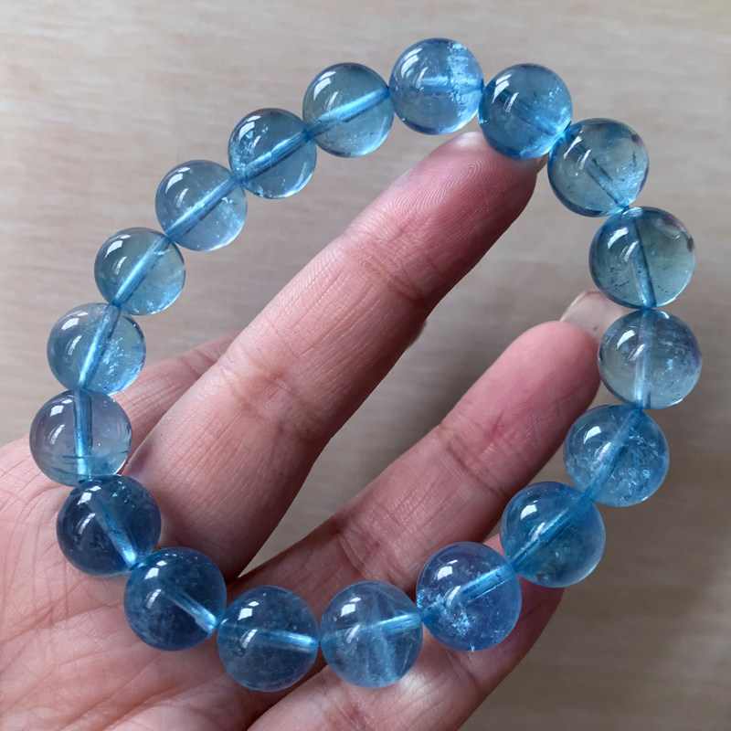 天然巴西星光海蓝宝手链冰透绿柱石手串水晶饰品送生日礼物男女款