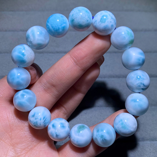 天然海纹石单圈手串拉利玛淡蓝水晶手链针钠钙石饰品一物一图男女