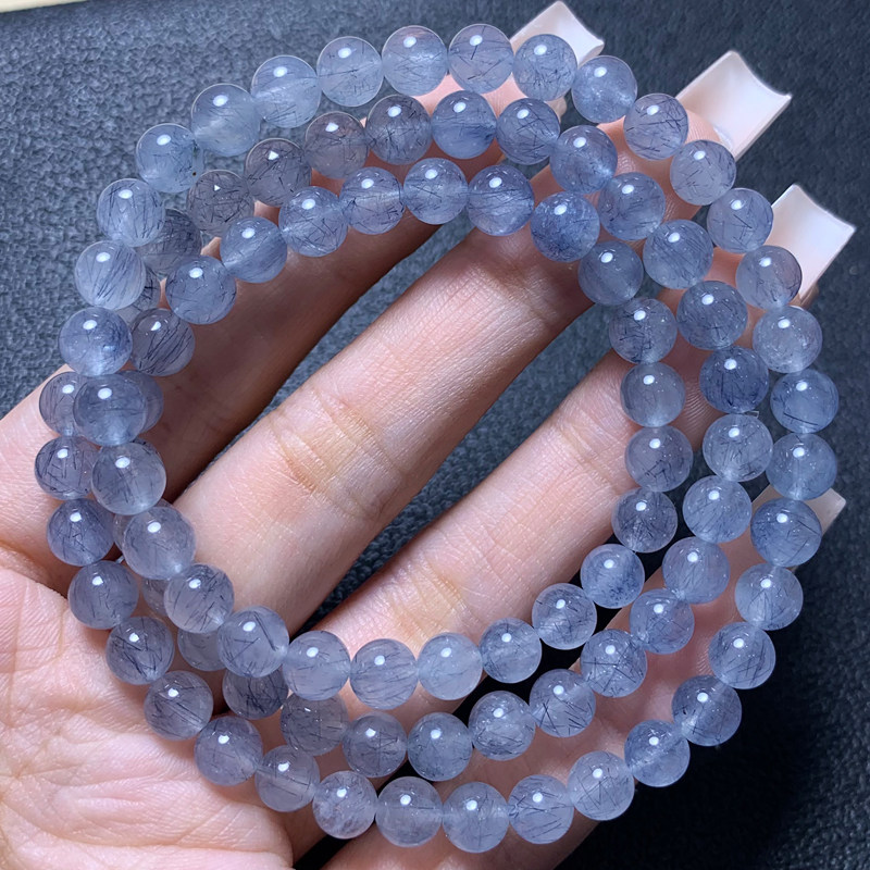 天然顺发蓝兔毛单圈水晶手链