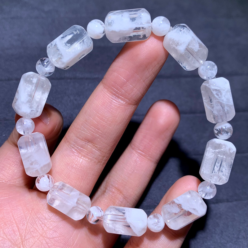 天然白雪花幽灵随形单圈手链白婚纱幽灵水晶手串情侣饰品送礼物女