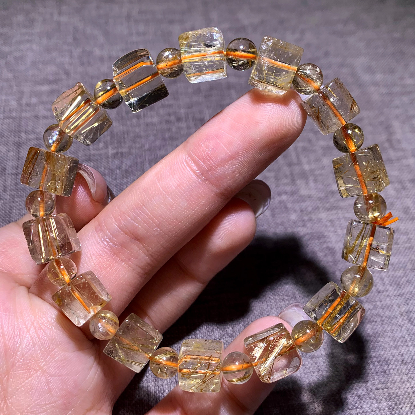 天然巴西顺发金发晶方糖手链金钛板钛水晶时尚饰品送礼物情侣男女