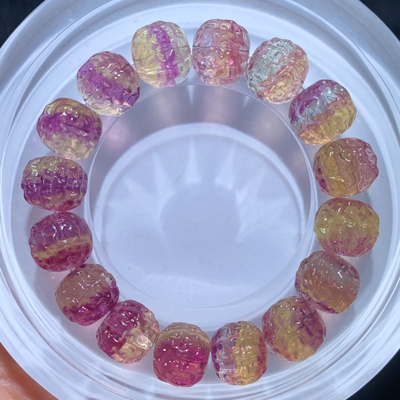 天然西瓜双色花生萤石单圈手链彩萤石手串多彩混搭水晶民族风礼物