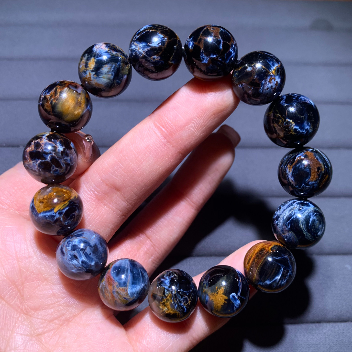 天然原矿彼得石单圈手串暴风虎睛玉水晶手链情侣款时尚送礼物男女