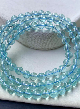 天然冰透绿柱石三圈手链水晶饰品