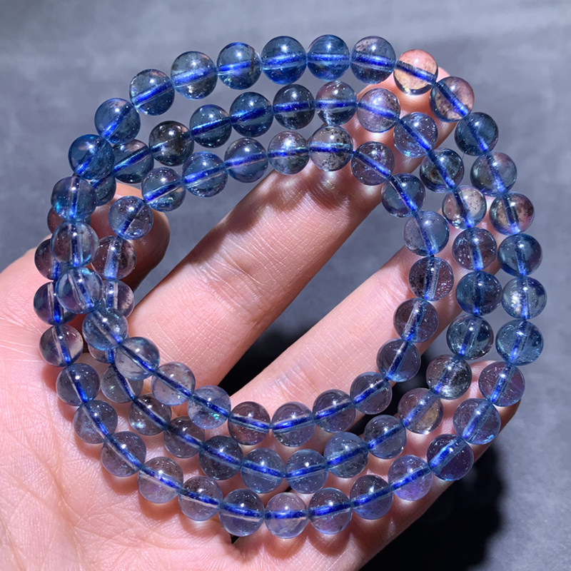 天然冰透星光海蓝宝三圈手链巴西云母绿柱石水晶手串送闺蜜送礼物