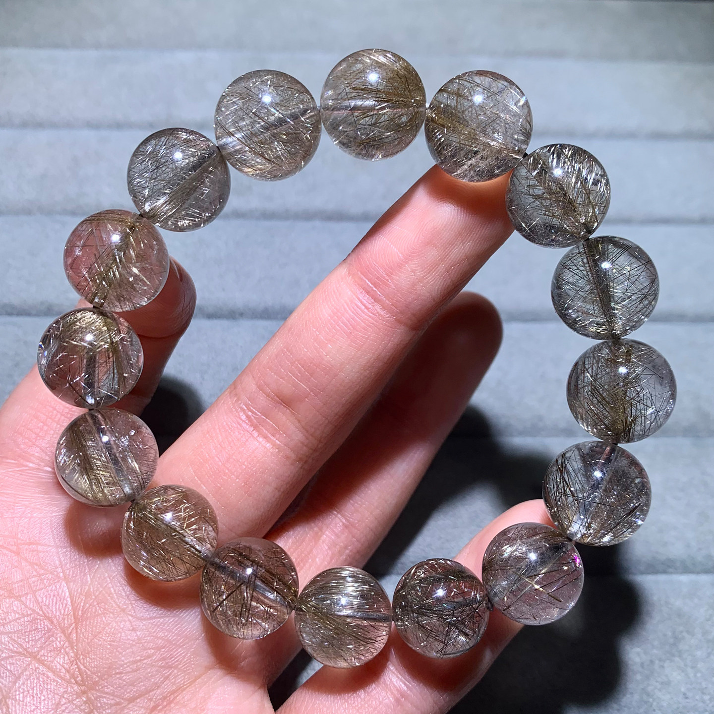 天然银发晶手串单圈浓密发丝透体水晶顺发板钛铜发手链饰品女送礼