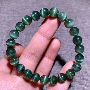 天然猫眼绿磷辉石手链拉丝绿色水晶蓝绿色一物一图手串饰品礼物女