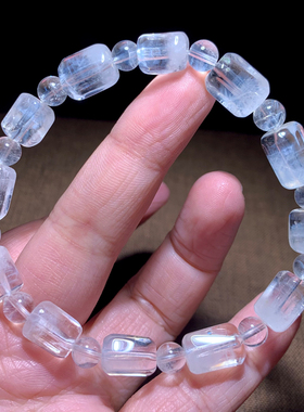 天然蓝针随形桶珠水晶单圈手链女