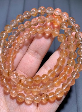 天然红铜发晶顺发佛珠手链三圈女