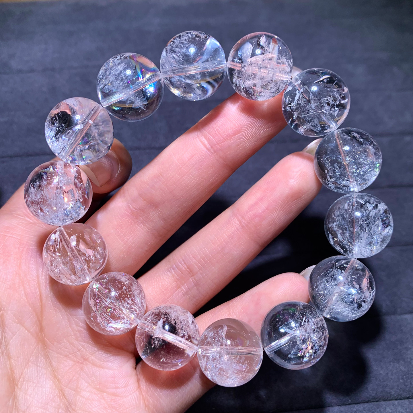 天然冰透彩虹白阿赛水晶手链单圈