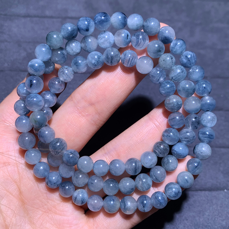天然顺发蓝兔毛三圈水晶手链饰品