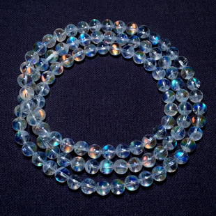 天然冰种马岛月光石三圈手链彩月光石玻璃体水晶手串礼物饰品男女