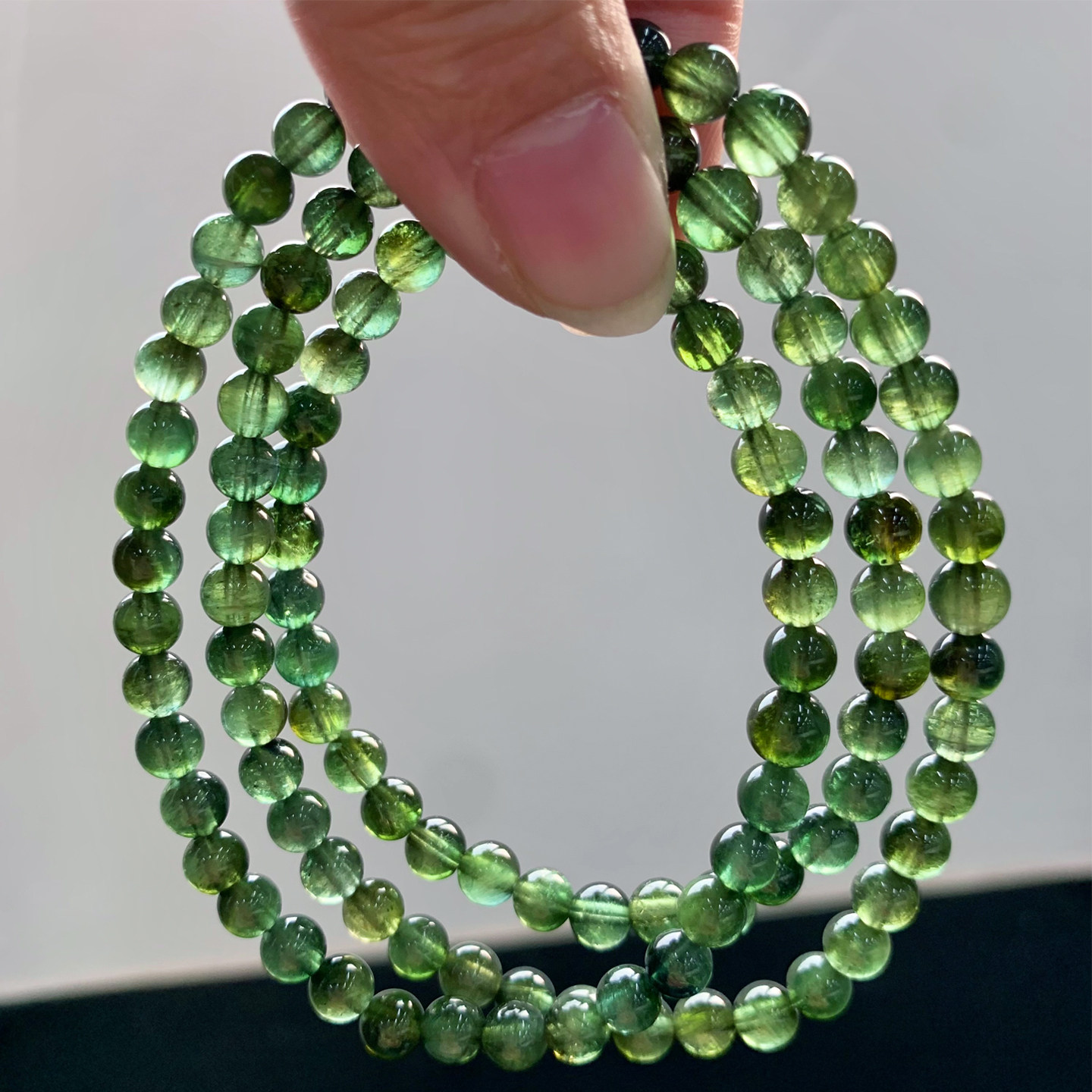 天然巴西绿碧玺三圈手链老矿宝石手串清新水晶饰品礼物情侣款男女