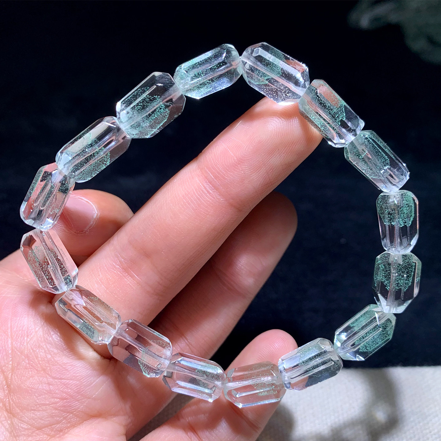 天然翠幽灵水晶随形单圈手串聚宝盆金字塔满天星手链饰品情侣送礼