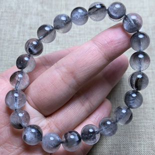 天然黑银钛晶手链黑发钛晶猫眼水晶白银发晶男女单圈手串饰品礼物