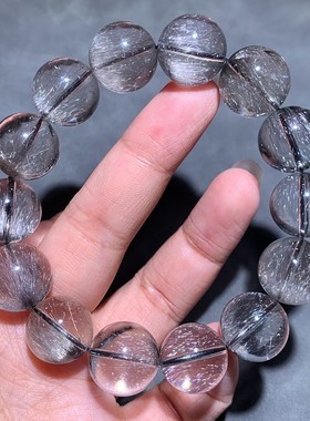 天然板钛猫眼黑银钛晶手链黑发晶