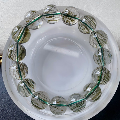 天然冰透顺发绿发晶水晶手链饰品