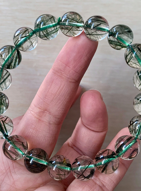 天然冰透绿发晶手链饰品情侣款女