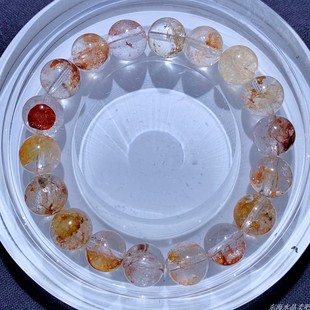 天然锦鲤铜矿共生彩铜矿手链黄铁矿石红黄胶花送礼物送饰品单圈女